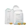Er staat een witte fles met bijpassend doosje met het opschrift "Cibdol - 10% CBD capsules 2.0" uitgestald, met drie capsules op de voorkant. miniatuur