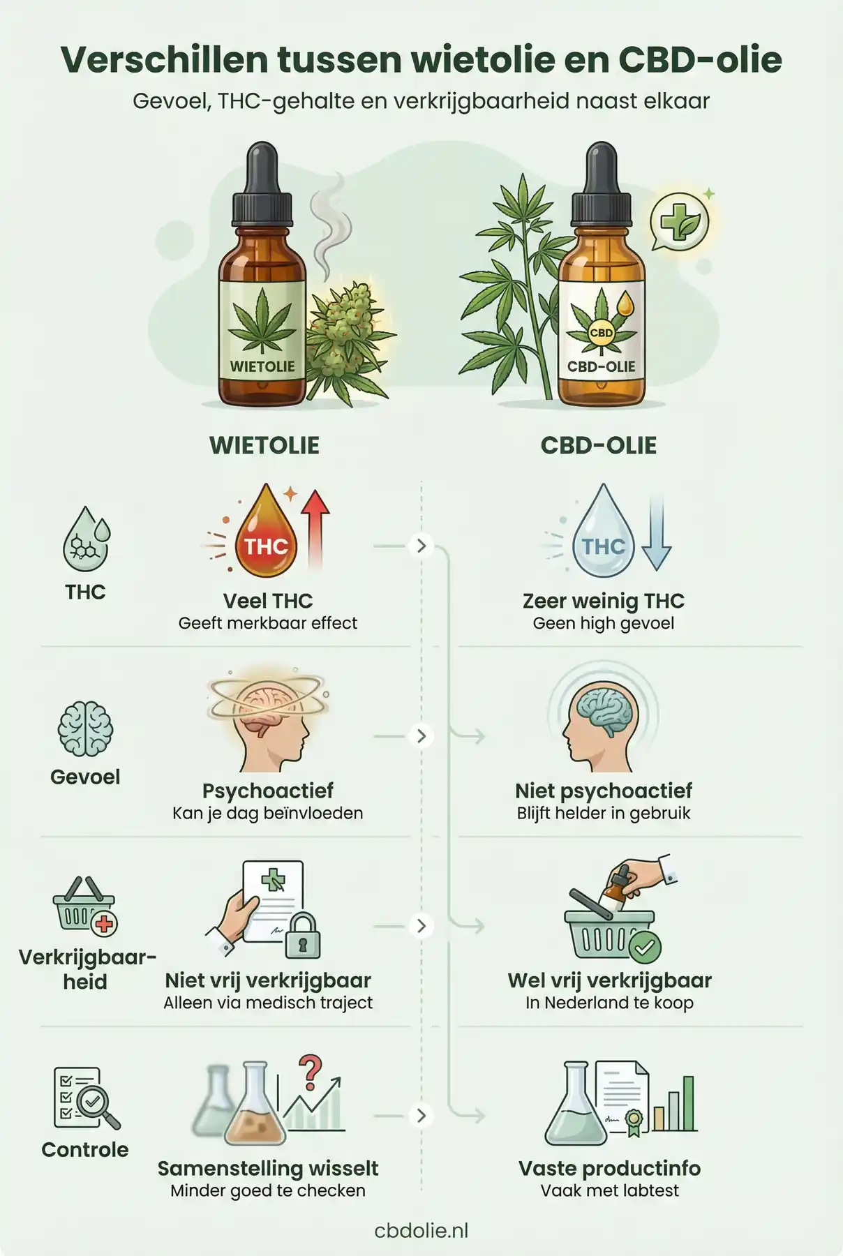 Infographic verschillen tussen wietolie en CBD-olie